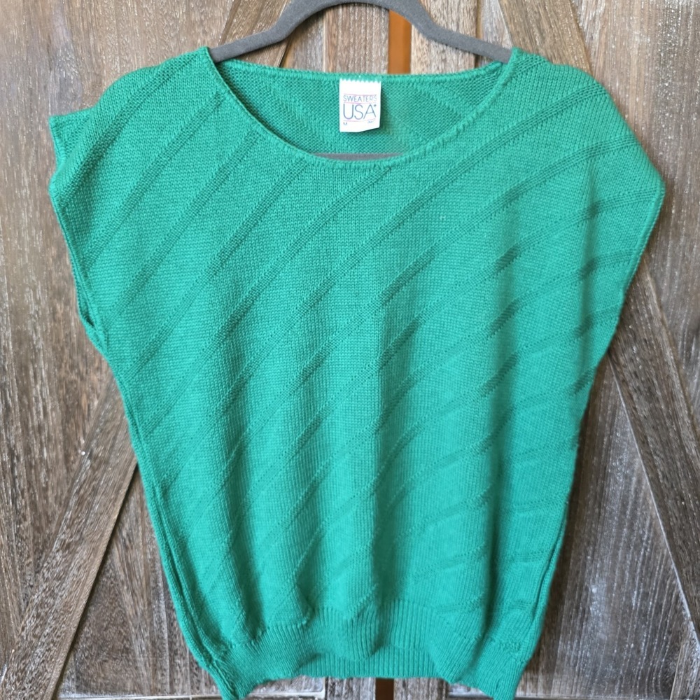 Sweaters‎ USA Inc Sweater Women's Size Medium Bright Green Stripes Vintage